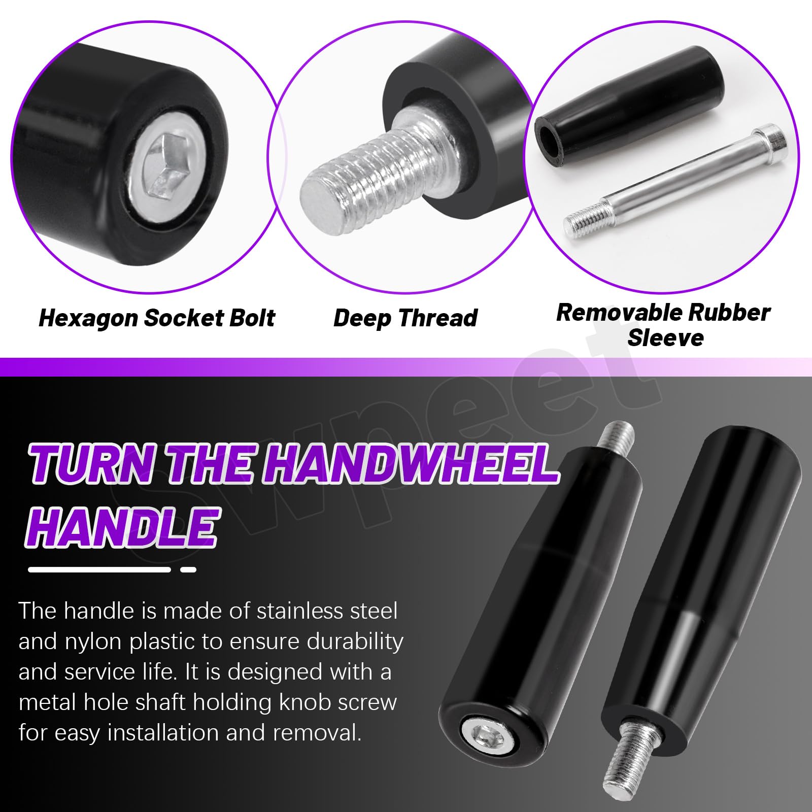 Swpeet 2Pcs M8×80mm Male Threaded Stem Revolving Handwheel, Machine Handle, Revolving Knob Handle - Image 3