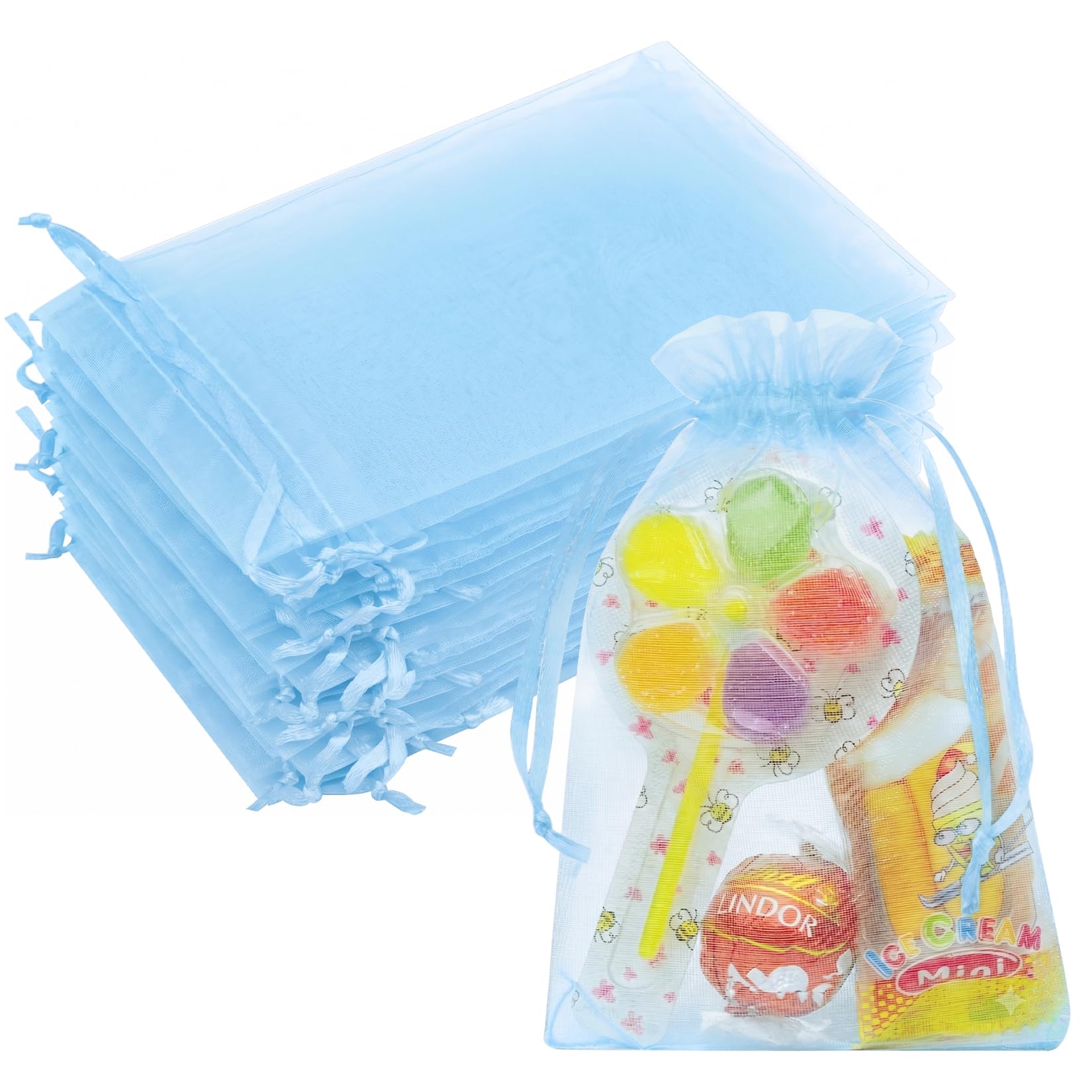 Crweety 50PCS Organza Bags 4x6 Baby Blue Small Gift Bags Mesh Drawstring