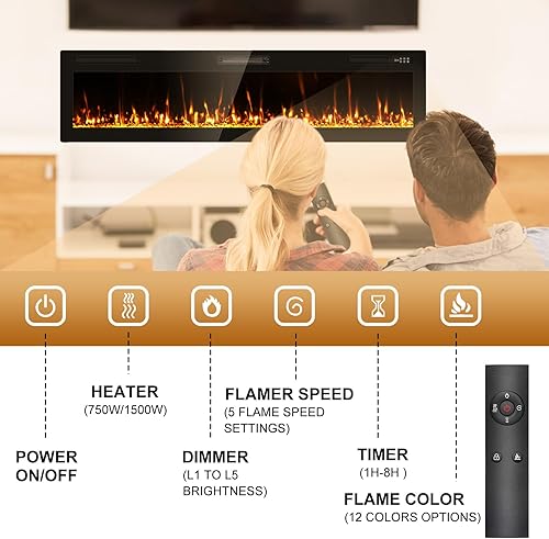 Miniatura 5 de Chimenea Eléctrica Empotrada y de Montaje en Pared Mejorada 2025 de 72", Chimeneas de Fuego Beleze Ultra Delgadas y Estrechas con Control Remoto,