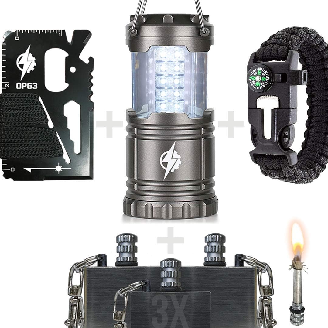 OPG3 Permanent Match, Waterproof Perma Fire Starter Set, Flint Steel Striker Keychain Emergency Supplies Kit, Forever Match Camping Equipment Survival Gear Accessories