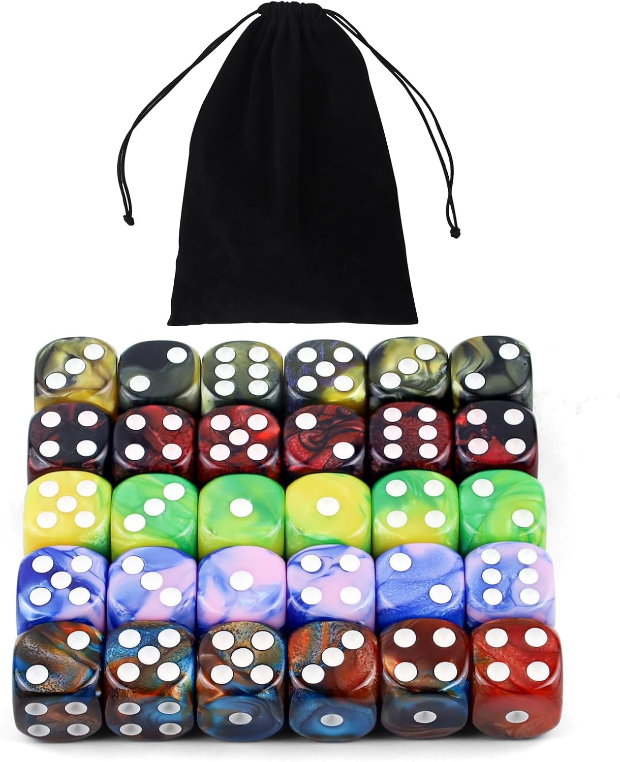 6-Sided Dice Set 30 Pieces 5 Two-Tone Colour Dice Colourful Dice 16 mm Acrylic Dice Game Dice for Playing Games such as Tenzi Farkle Dice Games Table Games with Bag
