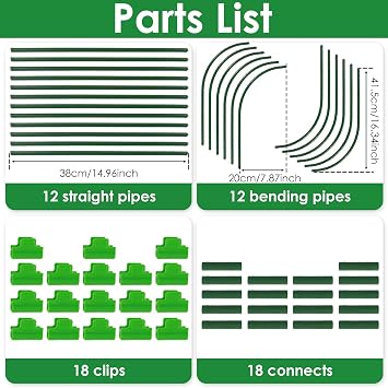 LATERN 6Pcs Greenhouse Hoops for Raised Beds, Adjustable Garden Plant Grow Tunnel Hoop Frame, 24Pcs Hoop Pipes with 18Pcs Connect Tubes, 18Pcs Clamps - for Plastic Film Shade Cloth Anti-bird Net Cover