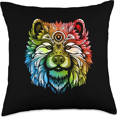 Dogs Artwork Style Chow Dog Portrait Animal Head Colorful Throw Pillow, 18x18, Multicolor