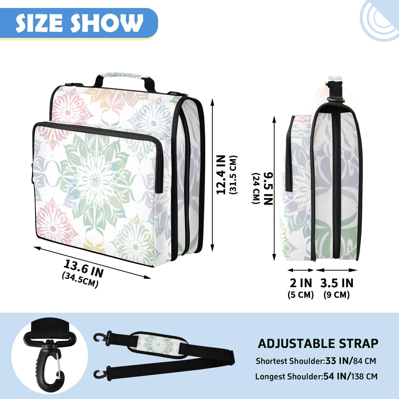 3-Ringbuchtasche mit Reißverschluss, Blumenmuster, Pastellfarben