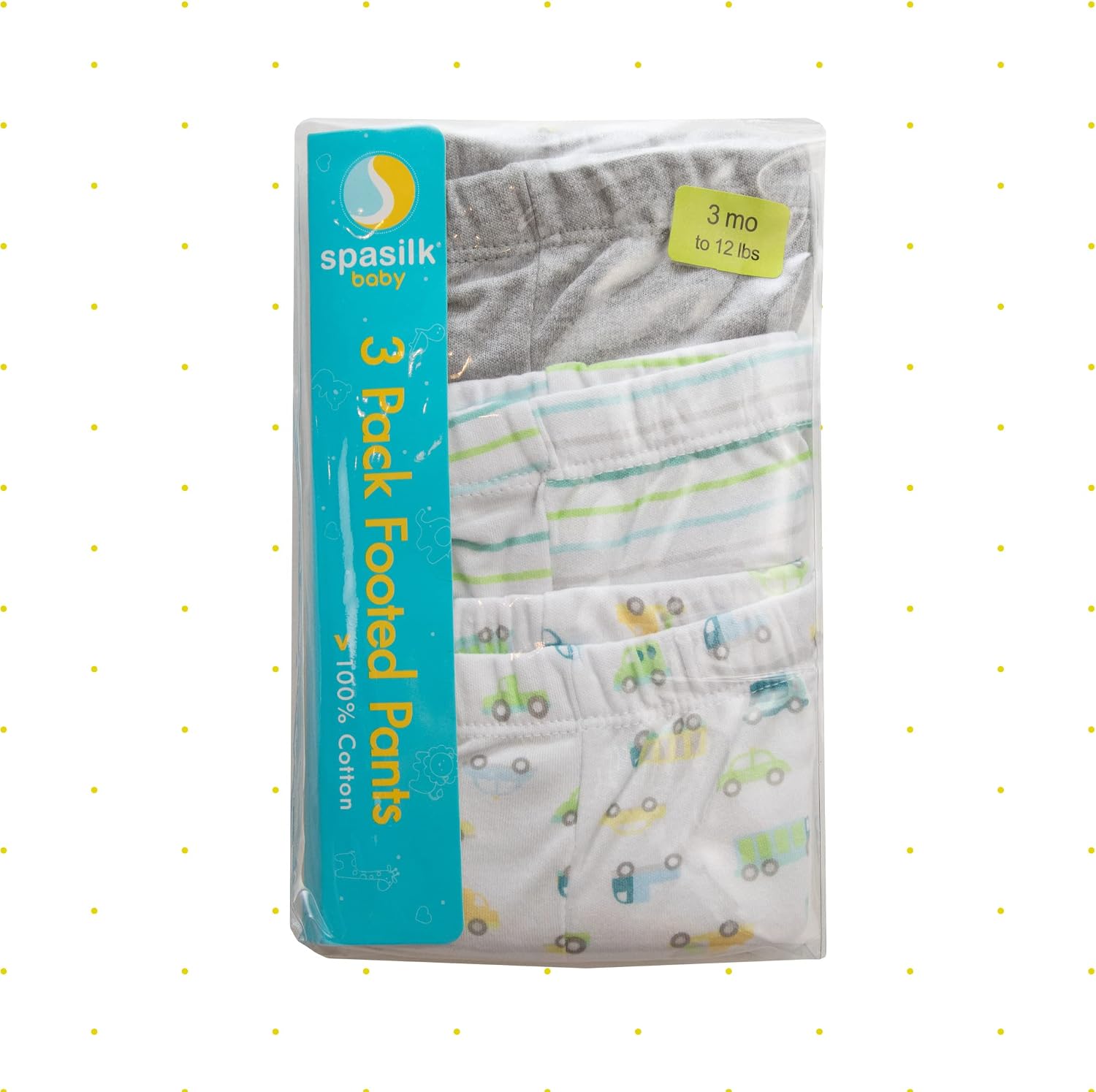 Spasilk Baby Boys' 3 Pack Cotton Pull on Footed Pants