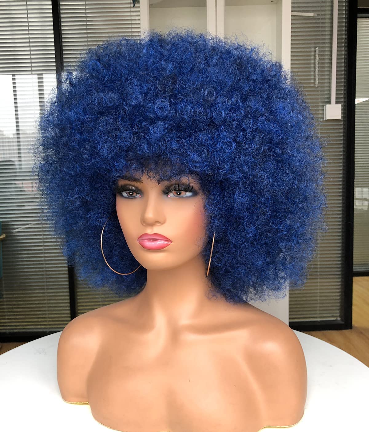 CoCrowns Afro Wigs for Black Women Short Curly Afro Wig Natural Looking Synthetic Full Wigs for Party Cosplay (Ombre Blue) - Image 2