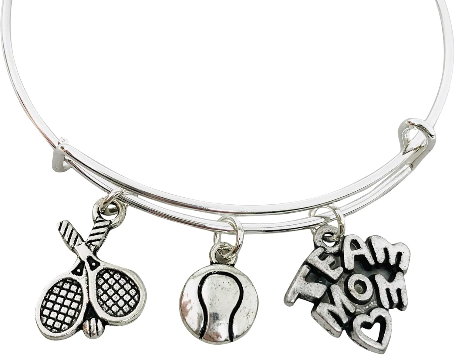 Tennis Silver-Tone Charm Bangle Bracelet Jewelry Gift for Team Mom