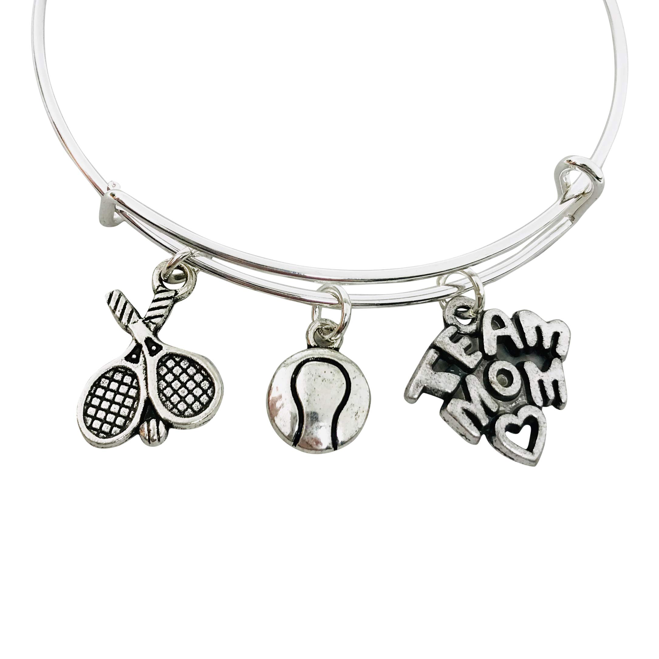 Tennis Silver-Tone Charm Bangle Bracelet Jewelry Gift for Team Mom