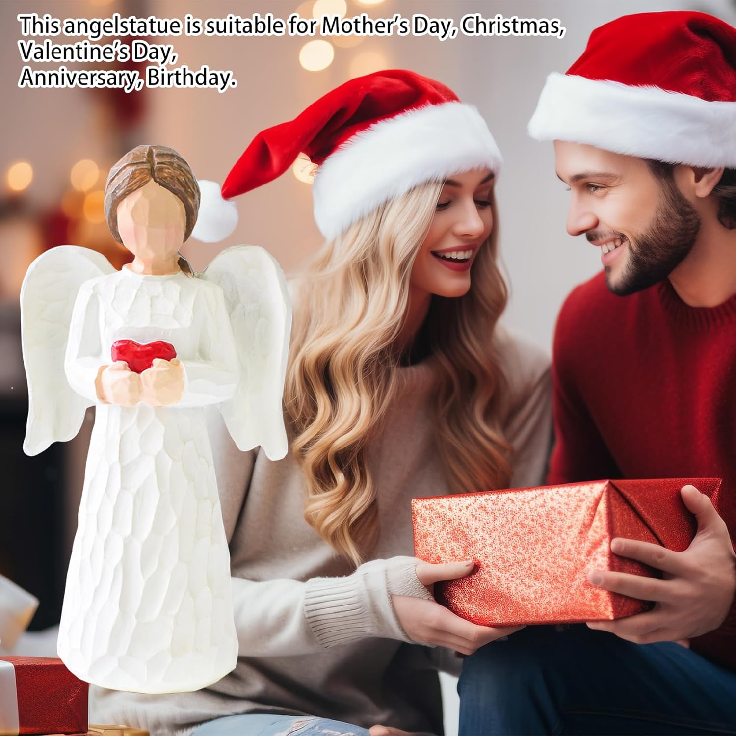 Angel Figurines, Guardian Angel Statue Gifts for Women, Holding a Heart Resin Sculpture Angels Statue for Thanksgiving Christmas Home Decor Ornament Memorial Gifts - Image 3