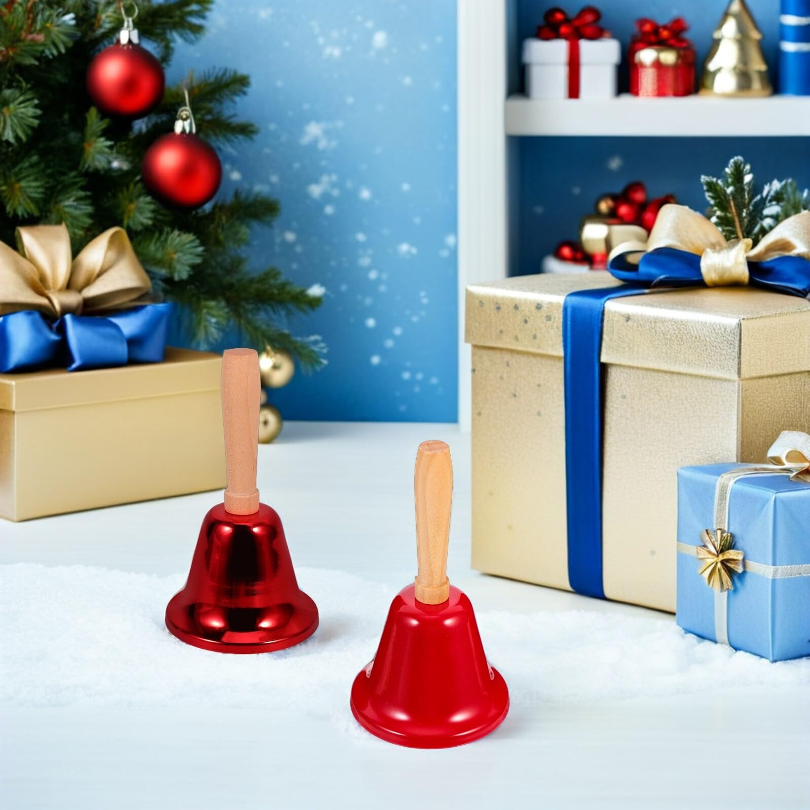 NUOBESTY 24pezzi Campanello di Natale in Metallo con Impugnatura in Legno Campanello di Chiamata Rumoroso per Decorazioni da Tavola Scuola Preghiera e Meditazione