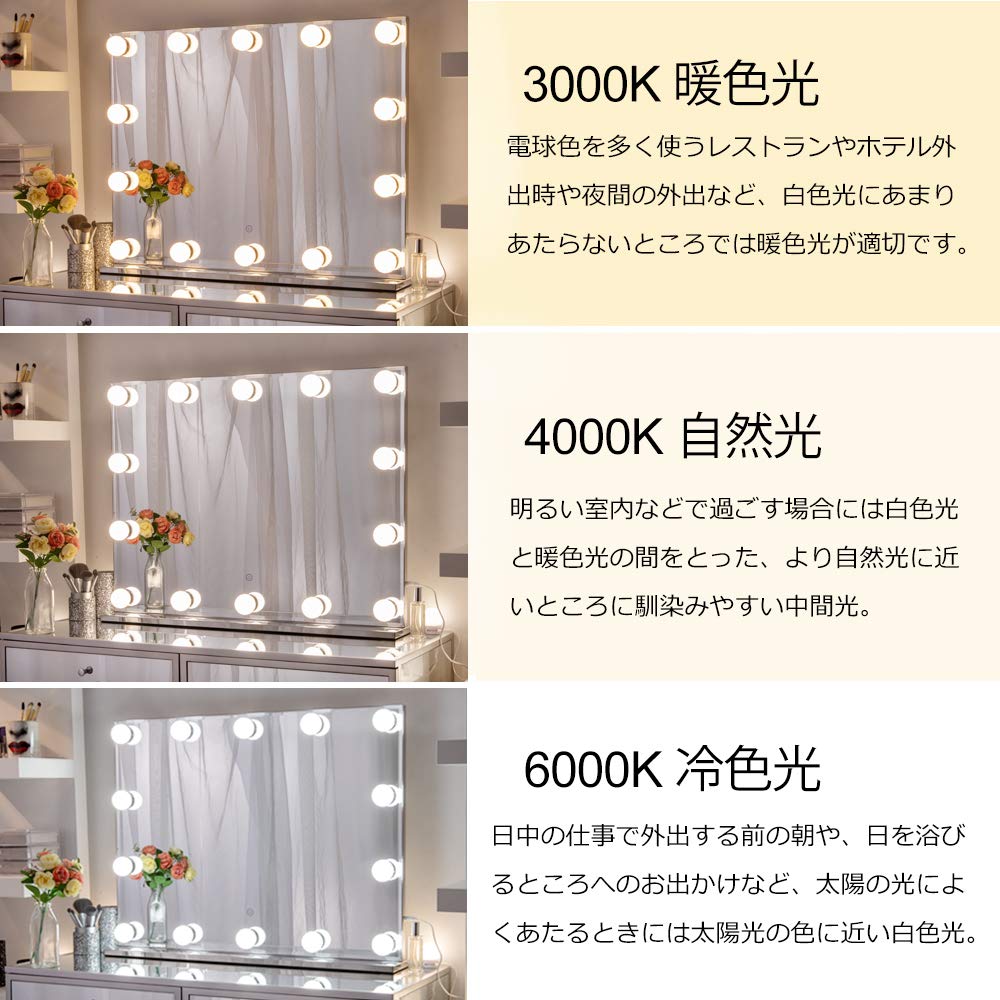 Amazon.co.jp: Chende 女優ミラー 80*60cm 14LEDライト付き 三