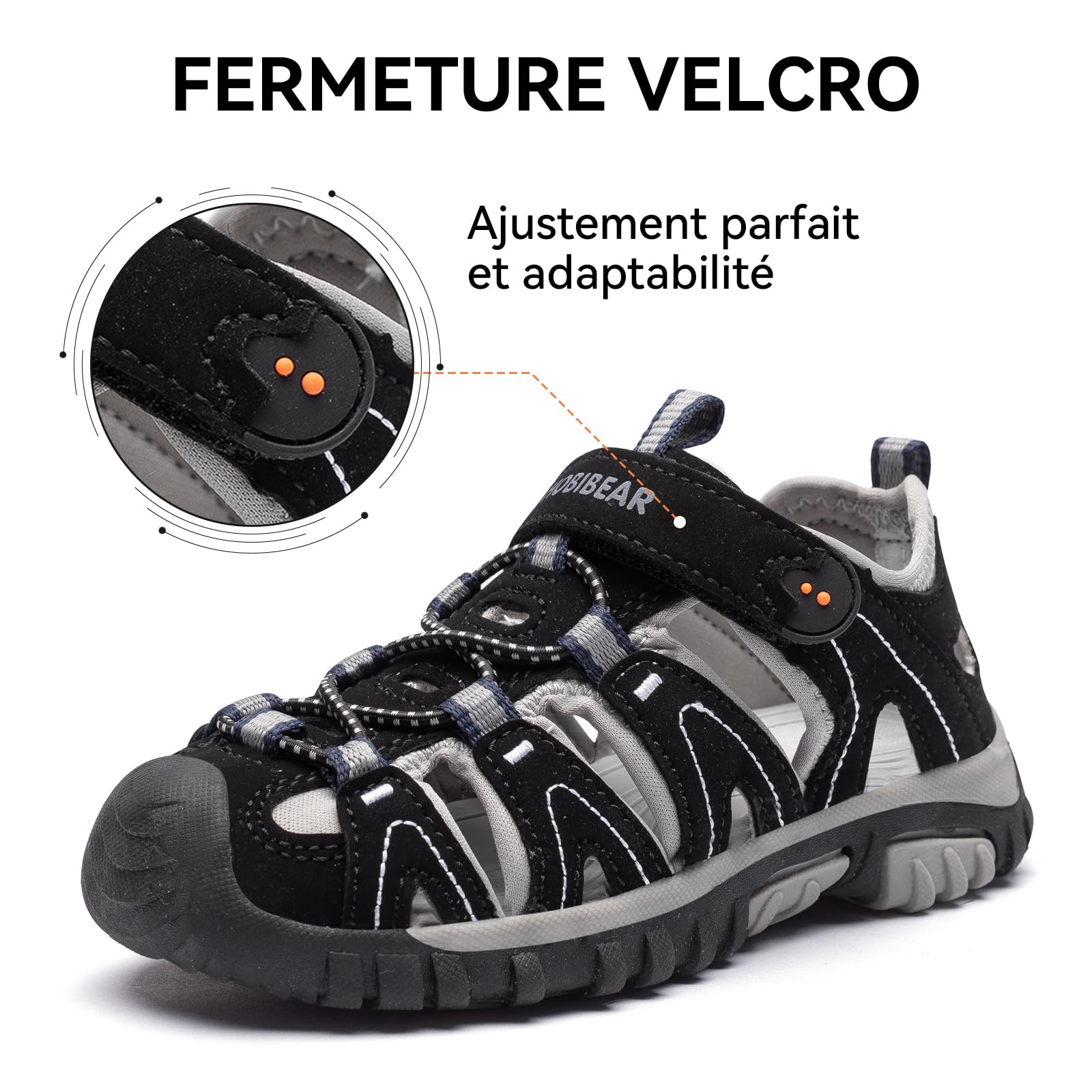 HOBIBEAR Sandalias de Trekking para Niños - Calzado Deportivo Cerrado Antideslizante, Transpirable para Senderismo, Exterior y Verano - Niños/Niñas