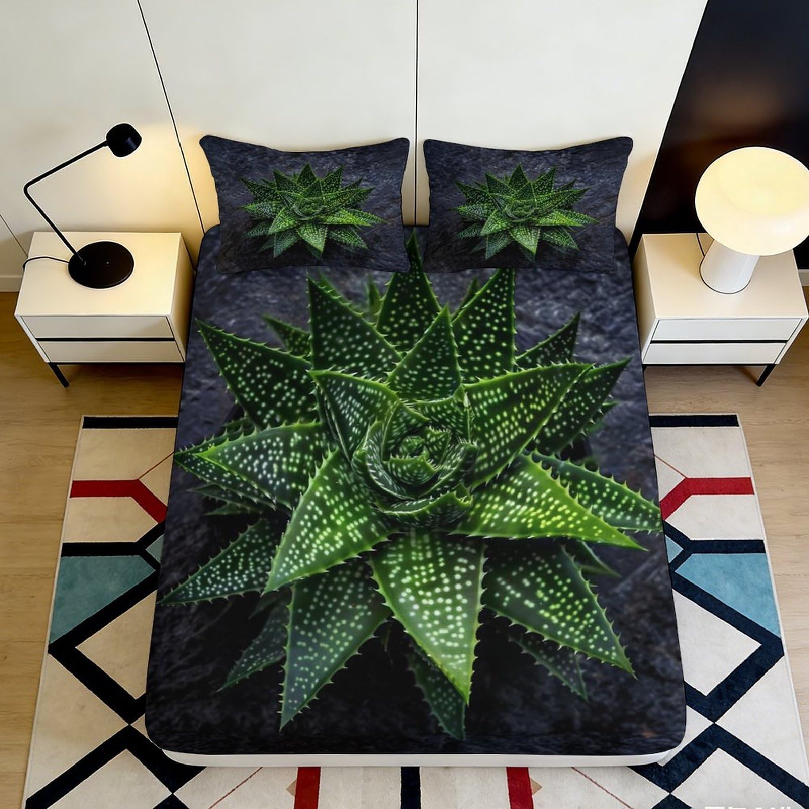 3D Printed Botanical Fitted Sheet Microfiber Deep Pocket Elastic Hem Botanical Mattress Fitted Cover Washable Non-Slip 140x200x25cm