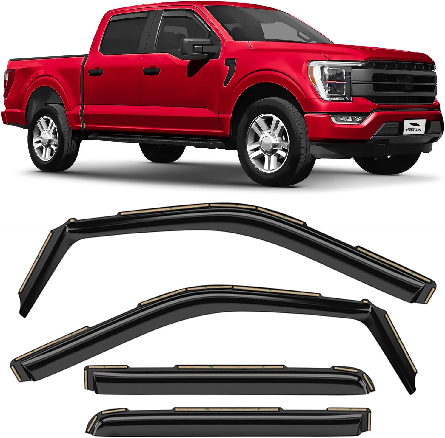 Voron Glass in-Channel Extra Durable Rain Guards for Ford F150 2021-2026 SuperCrew, Window Deflectors, Vent Window Visors, 4 Pieces - 200664