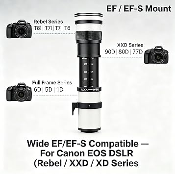 JINTU 420800mm F/8.3F16 Super Telephoto Zoom Manual Focus Lens, Universal T2 Thread Mount, Compatible with Canon Sony Nikon Fuji Pentax DSLR & Mirrorless Cameras (Adapter Sold Separately)