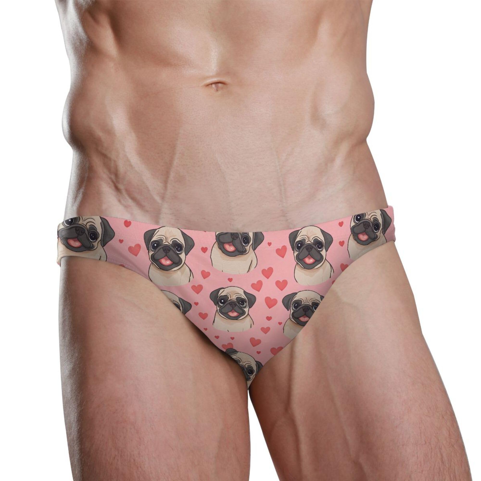 Mens Swim Briefs Cute Harte Dog Puppy Pug Swimwear Bikini Swimsuit XL B0404930