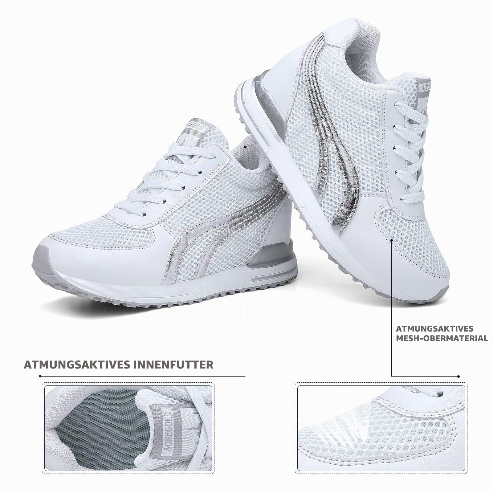 AONEGOLD® Damen-Sneaker, Sportschuhe, Fitnessstudio, Fitness, Sneaker, niedrig, 7 cm, Jogging, Reise, atmungsaktiv