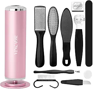 Electric Foot File Remover Callus, Professional Adjustable Speed Foot File Grinder with 60pcs Replacement Sandpaper Disks for Men & Women - for Dead Skin, Calluses, Dry & Cracked Feet (Pink)