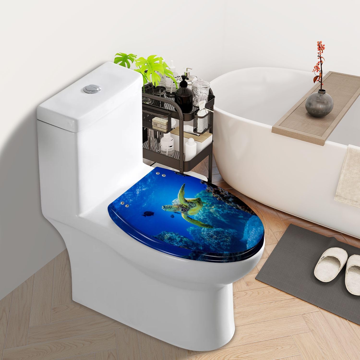 Elongated Toilet Seat Green Sea Turtle Hawaii Resin Toilet Seat Slow Quiet Close with Quick-Release Hinges Toilet Seat with Cover Easy to Clean Install