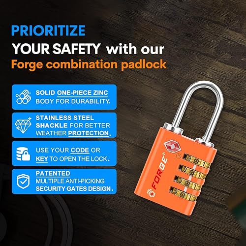 Miniatura 6 de Forge Doble apertura cerradura de acceso con llave o combinación, cerraduras aprobadas por la TSA para equipaje, maletín Pelícano, viajes, gimnasio