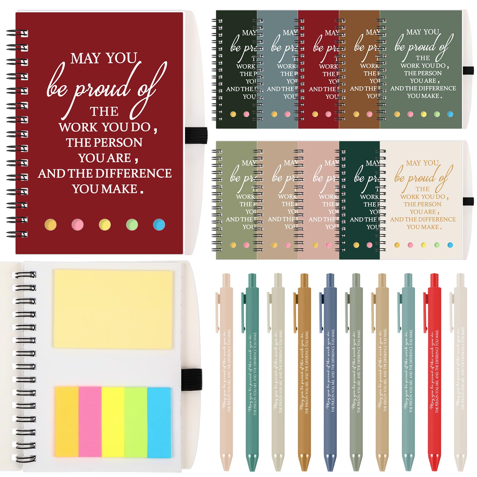 Honoson Set di 20 mini quaderni a spirale con scritta motivazionale, idea regalo di ringraziamento, per colleghi, squadre, infermieri, insegnanti, studenti (colore caldo)