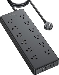 TROND Power Strip Surge Protector, ETL, 12 Widely Spaced Outlets with 4 USB Ports, 10 FT Flat Plug Extension Cord, 4000J, 14AWG Heavy Duty, Wall Mount for Home Kitchen Office Garage
