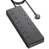 TROND Power Strip Surge Protector, ETL, 12 Widely Spaced Outlets with 4 USB Ports, 10 FT Flat Plug Extension Cord, 4000J, 14AWG Heavy Duty, Wall Mount for Home Kitchen Office Garage