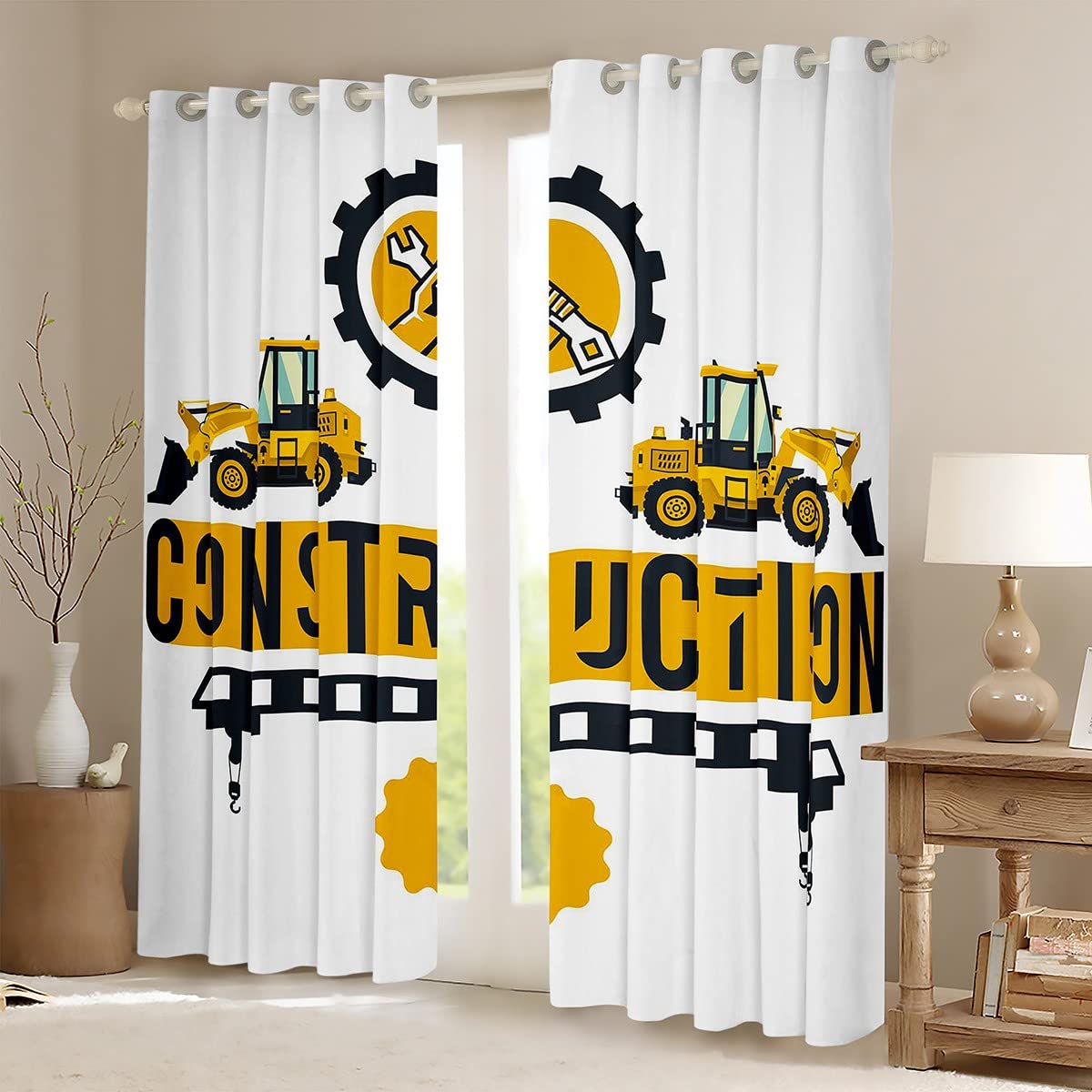 Cortina de Excavadora para niñas y niños para Obras de construcción, para oscurecer Coches, Equipo de Cortina Opaca para Camiones (30%-50%) de Dibujos Animados, maquinaria de Coches, Cortinas de Vent