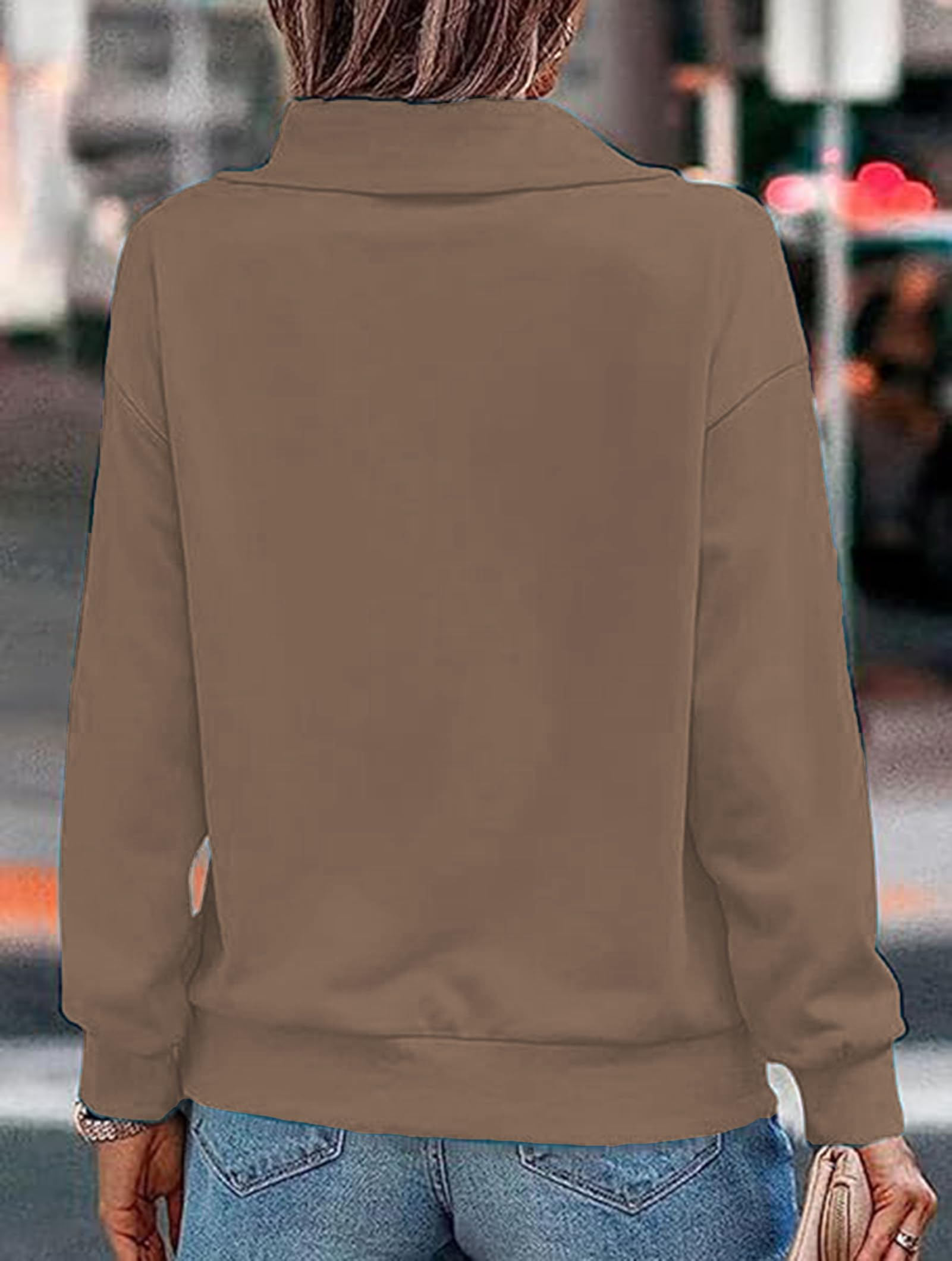 Cuptacc Felpa Donna Mezza Zip Scollo a V Maglia Donna Manica Lunga Casual Tinta Unita Autunno Camicia Donna Elegante