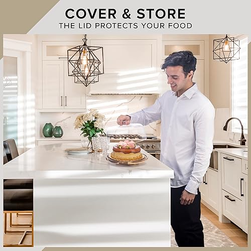 Miniatura 5 de Elavain - Soporte giratorio para tartas con cúpula - Soporte de madera para tartas con tapa acrílica resistente a las roturas base giratoria Lazy