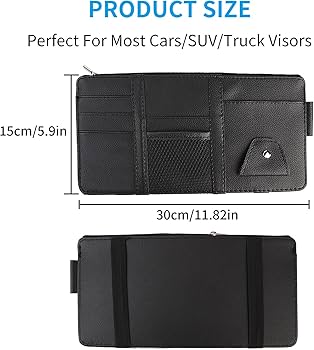 Linkstyle Auto Zonneklep Organizer, Auto-Interieur Leren Zonnebrilhouder, Multifunctioneel Opbergzakje voor Brillen Pennen Rekeningen, Zwart