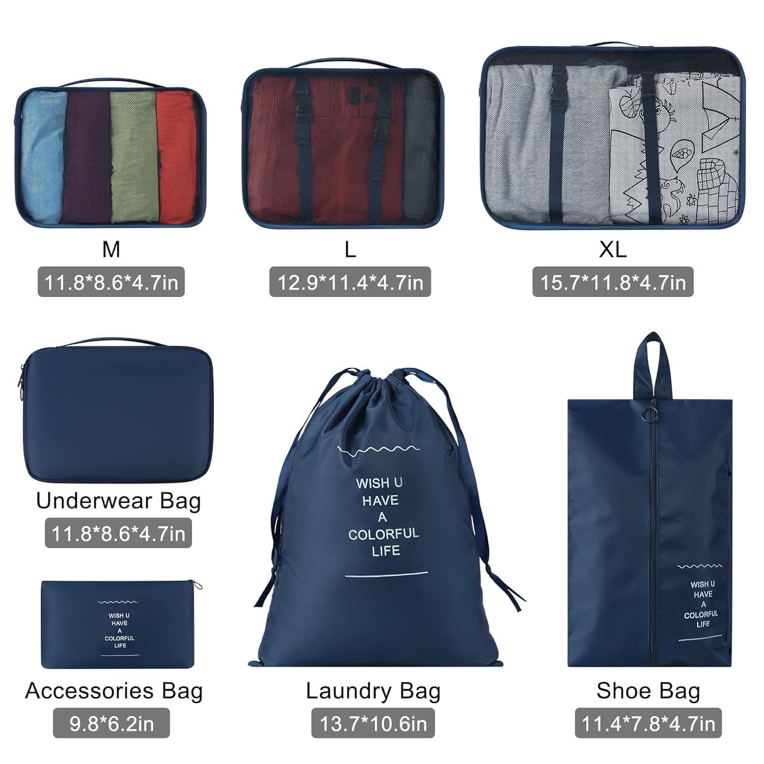 KUKLAR Cubos de embalaje para maletas, cubos de embalaje con bolsa de zapatos, bolsa de ropa, accesorios, cubos de embalaje para viajes, organizador de equipaje, mujeres y hombres (azul), azul