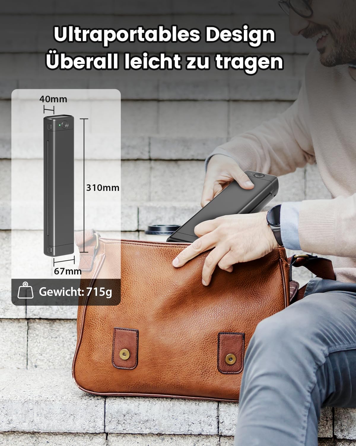 Itari Tragbarer Drucker, M08F Thermodrucker Bluetooth Drucker, Unterstützt Thermopapier A4