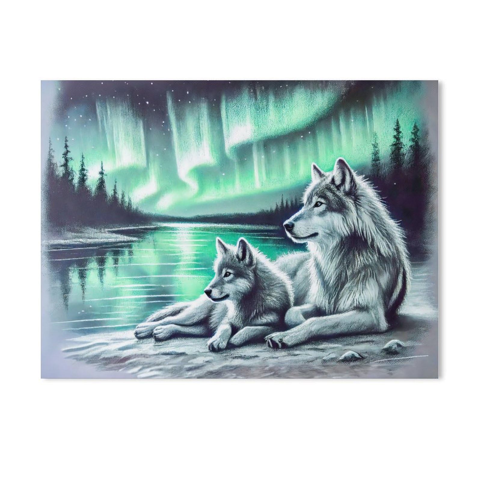 Gsbrsnts A25 5D Diy Diamond Painting，Two Wolves On The Lakeshore，Round Full Drill Crystal Rhinestone Embroidery Cross Stitch Arts Craft Canvas For Home Wall Decor(30 X 40 Cm/11.81 X 15.74 Inches)-Z29