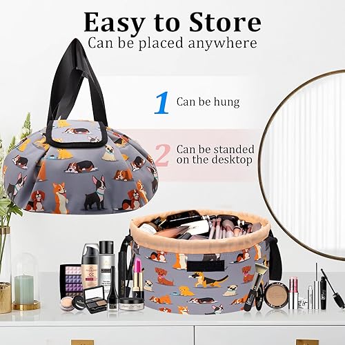 Miniatura 6 de Bolsa de maquillaje con cordón de barril, bolsa de maquillaje de viaje grande, bolsa de cosméticos portátil de gran capacidad, organizador de