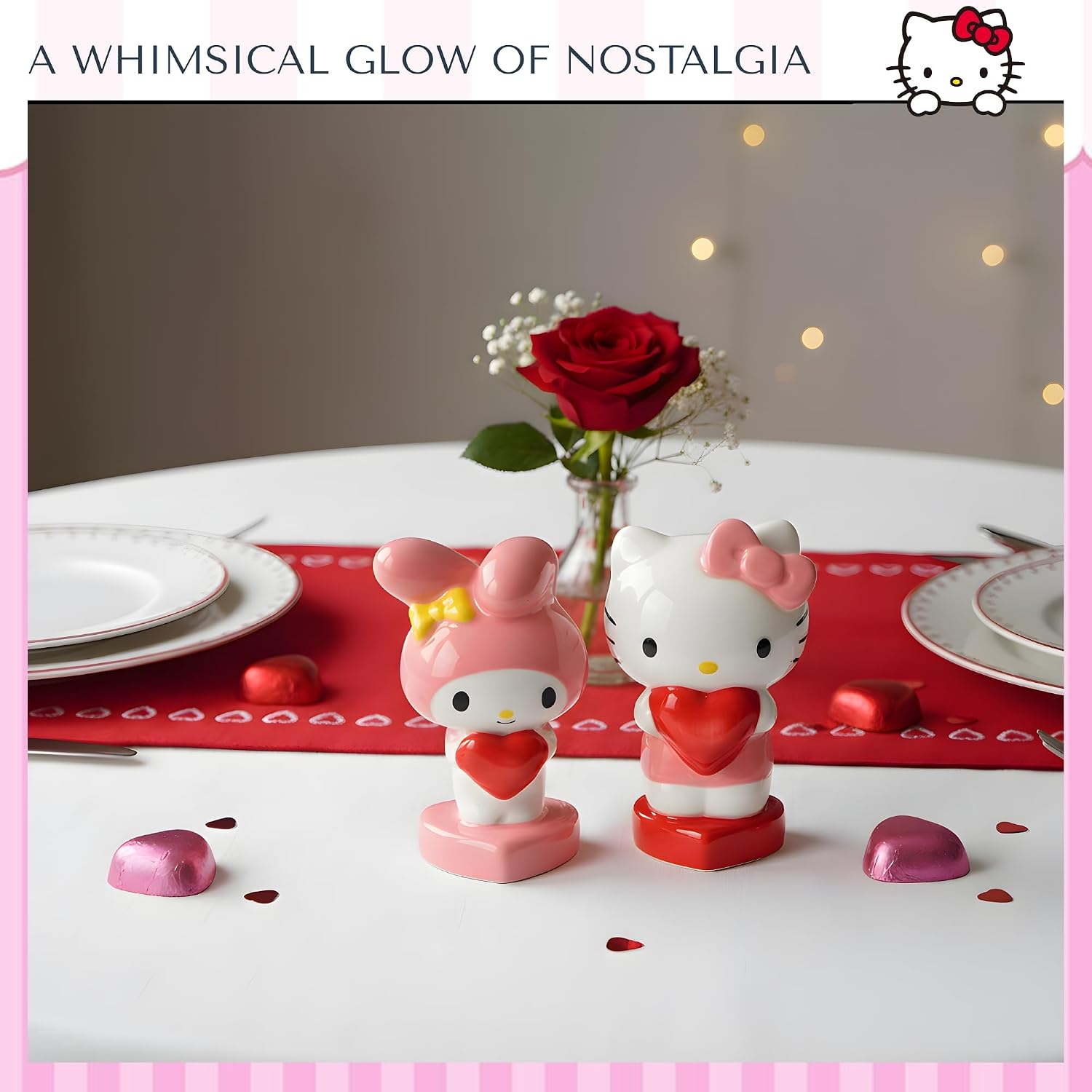 Blue Sky Clayworks Hello Kitty and My Melody Valentine's Day Heart Salt and Pepper, Set of 2, Home & Kitchen Accessories, Ceramic, 23278