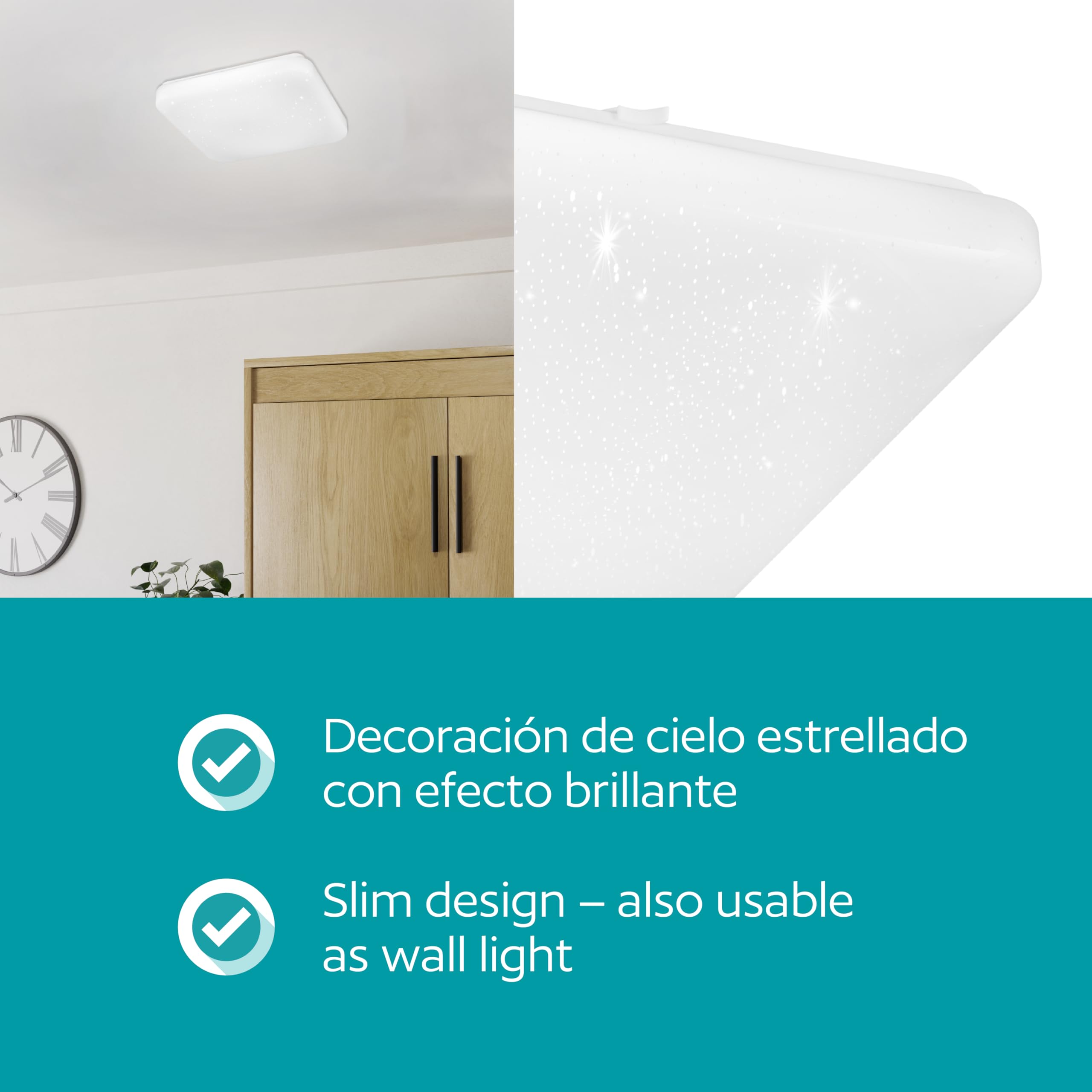 EGLO Pogliola Lámpara de techo LED, con efecto de vidrio e interruptor DIP | para cocina, fabricada en metal y plástico de color blanco, blanca cálida, neutra y fría y unas medidas de 43 × cm