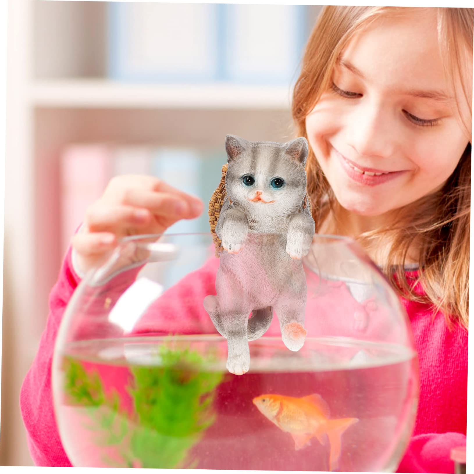 POPETPOP 5 Piezas Adorno de Gato de pecera acuarios Aquarium aquário Juguetes para Gatos Gatito Felpa maceteros decoración de Gato pequeño decoración de Gato de Dibujos Animados Resina