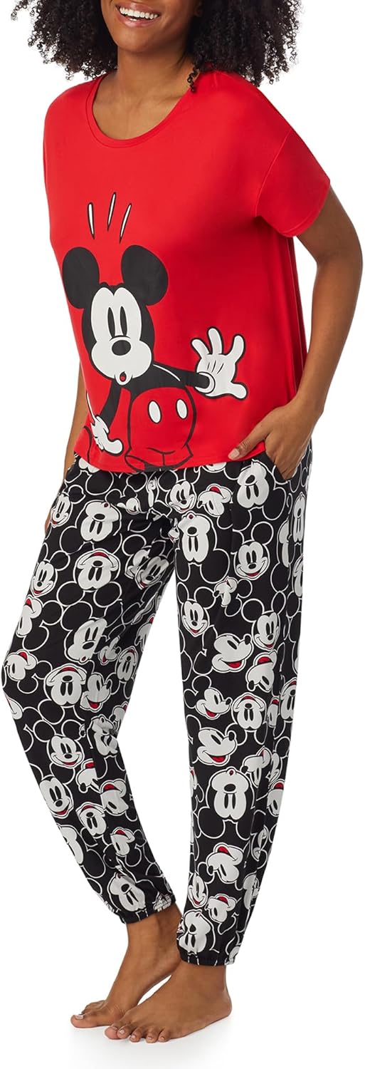 Richard Leeds International Womens 2 Piece PJs Set - Disney | Hello Kitty | Snoopy - Short Sleeve Top & Jogger Lounge Sets