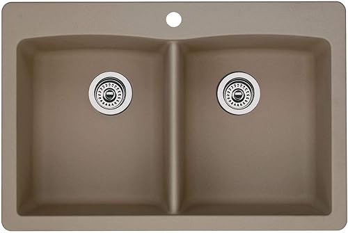 BLANCO 441285 Diamond Silgranit - Fregadero de cocina con doble cuenco bajo o caída, 33 pulgadas de largo x 22 pulgadas de ancho x 9.5 pulgadas de