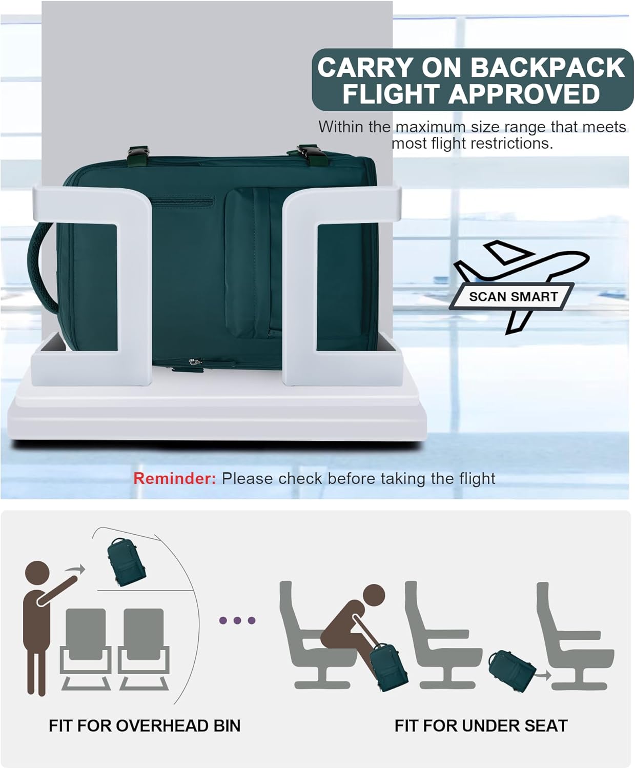 VGCUB Large Travel Backpack with Vacuum System Carry on Personal Item Storage Compression Seal Bags for Clothing with Pump Work Business Vacpack Laptop Backpack for Women Men Peacock Blue - Image 7