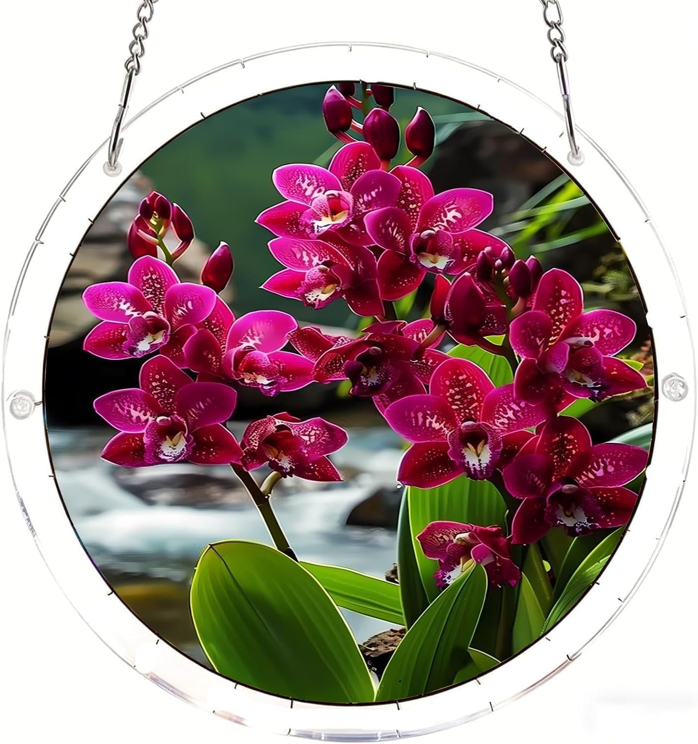 Orchids by The Mountain Stream Acrylic Jigsaw Puzzles Suncatcher, 8.2 Inch Window Hanging Suncatcher Acrylic Puzzle, DIY Home Decor Art Gift