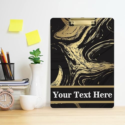 Miniatura 6 de Portapapeles de plástico de mármol negro dorado personalizado, tamaño carta, portapapeles personalizados con clip de metal de perfil bajo para