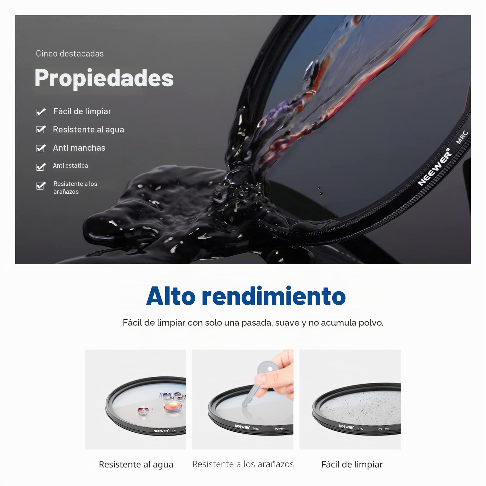 NEEWER 67mm Filtro Polarizador, Filtro CPL con 30 Capas de Película Polarizadora Multicapa, Reducción de Reflejo/Mejora el Contraste/Ultra Delgado/Vidrio Óptico HD para Lentes de Cámara de 67mm