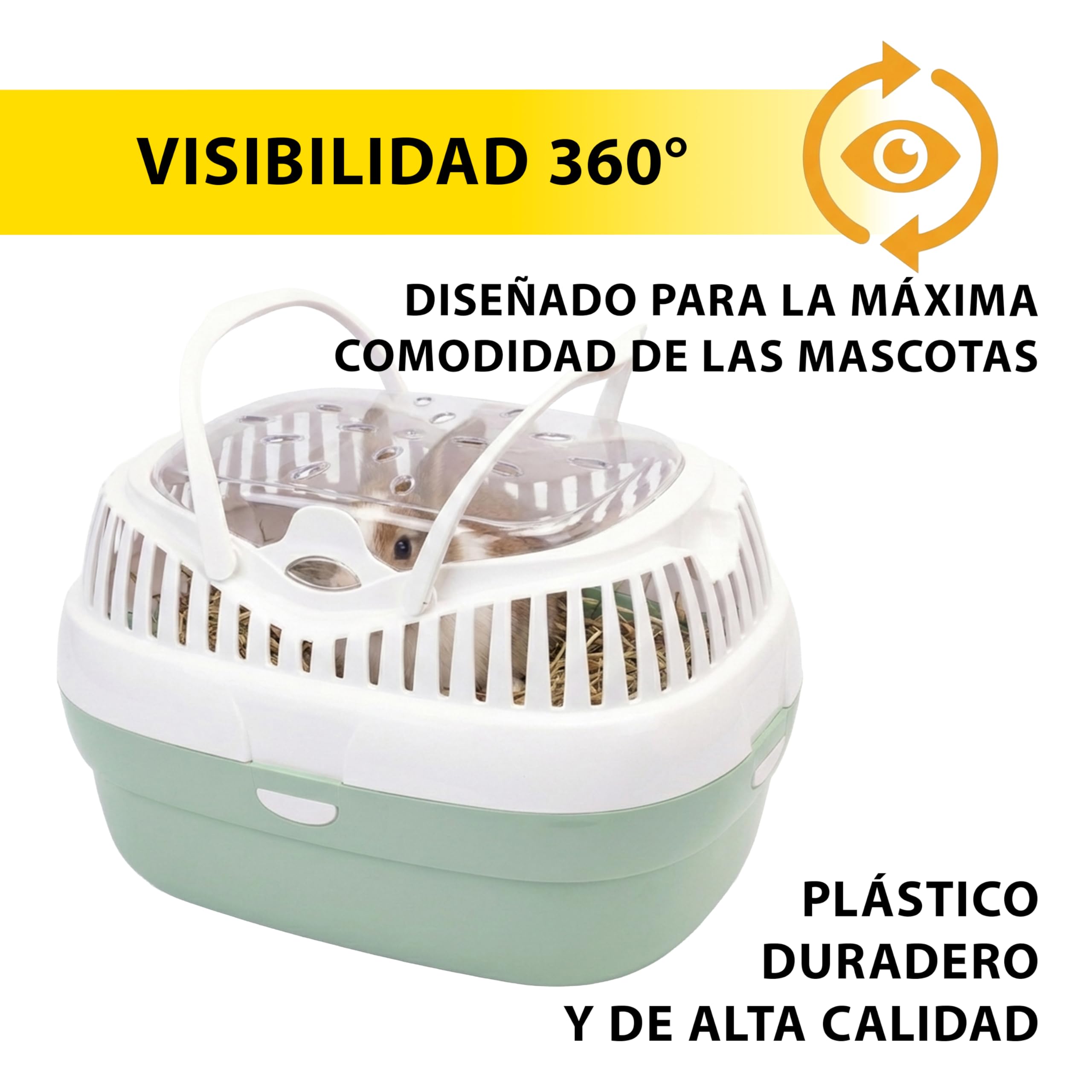 Ferplast Trasportín para Conejos, Conejillos de Indias y Ratones ALADINO Large Jaula de Viaje para roedores y Conejos, Plástico, Rejillas de ventilación, Cómoda asa, 36 x 26 x h 23 cm Verde
