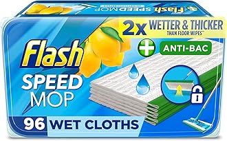 Flash Speedmop Wet Cloth Refills, Floor Cleaner Mop, Lemon Anti-Bac, 96 Wipes (24 x 4), Flash Speed Mop Refill Wipes, Household Wet & Dry Mops
