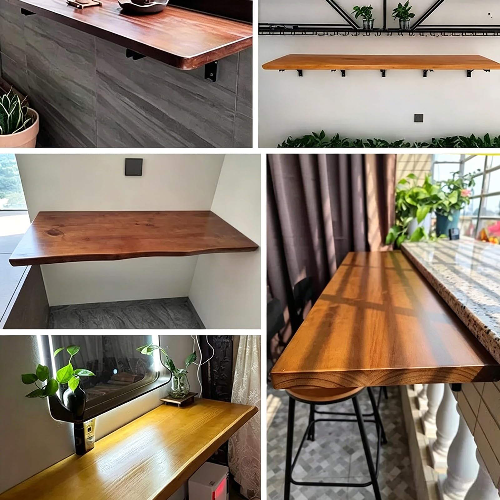Wandklapptisch aus Massivholz Robuster Klapptisch Wandmontage Platzsparend Wandtisch Klappbar Tragkraft: 150 Kg Wandschreibtisch für Wohnzimmer Küche Waschküche(150x40x5cm)
