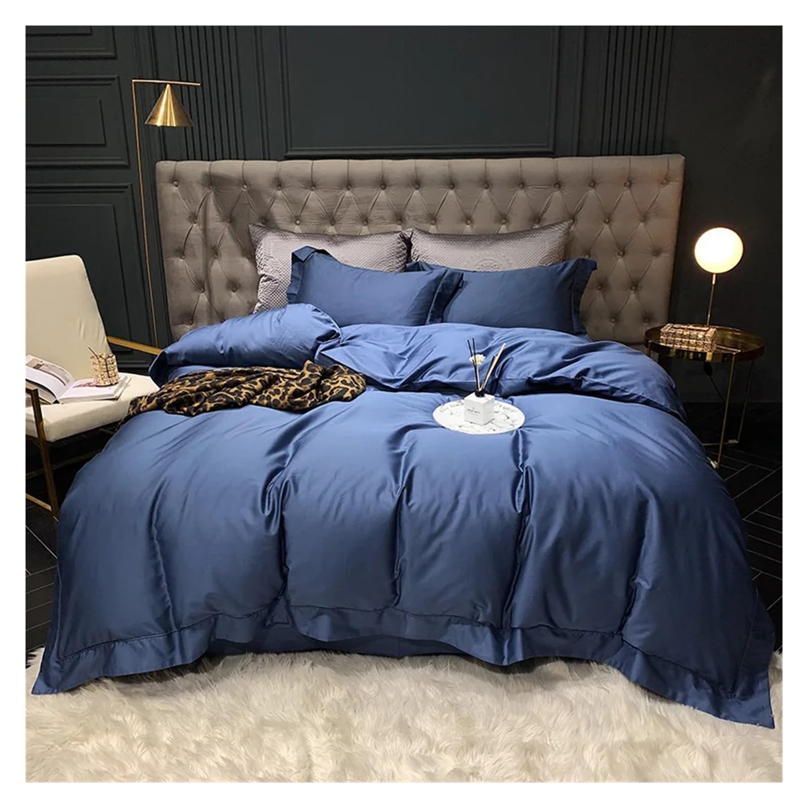 Sbcgfy Blu Luxury 1000Tc Cotton Bedlinen Bedding Set King Queen Size Solid Color Duvet Cover Bed Sheet Set Pillowcases Comfortable Bedding, Bedspreads,-Queen