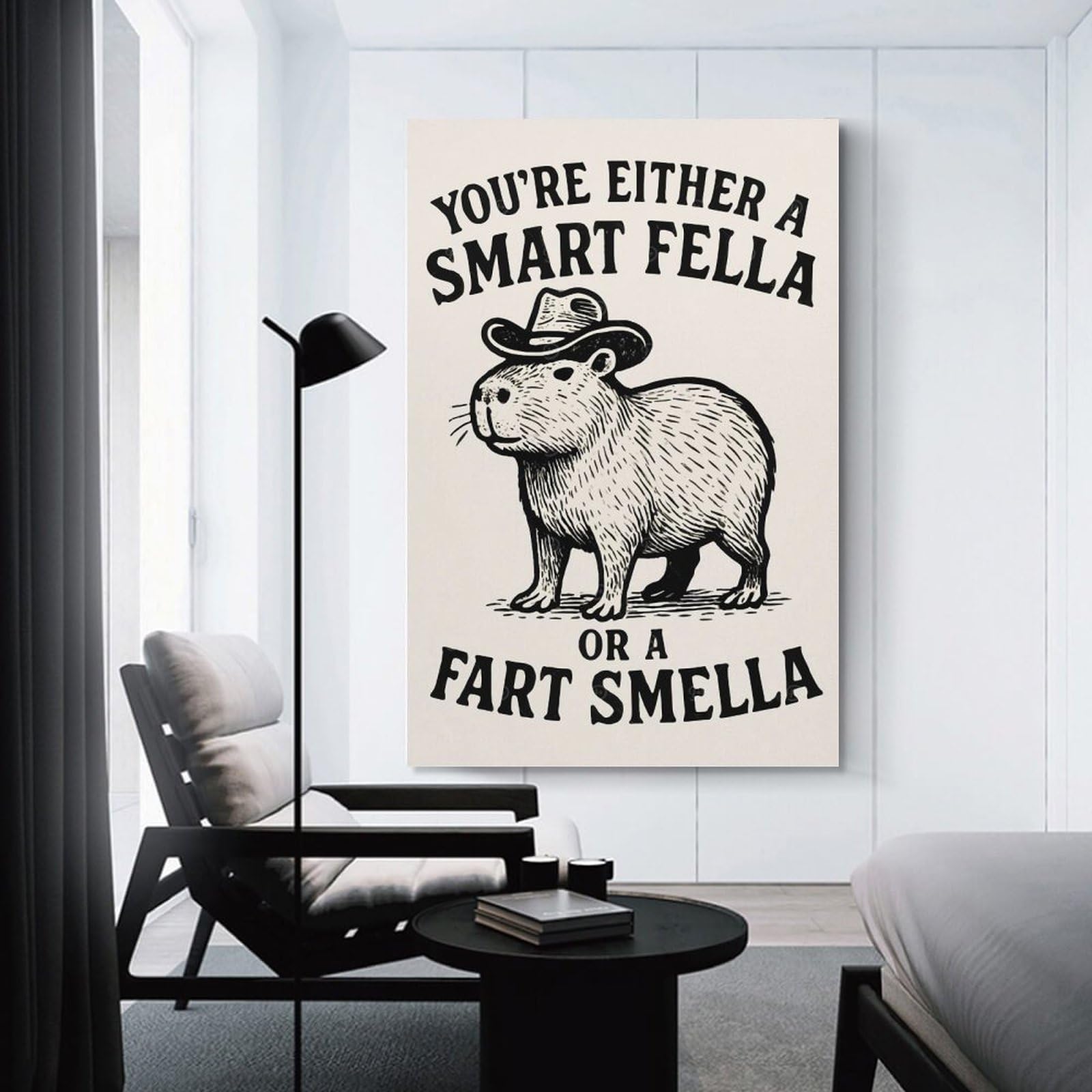 Junmoney Capybara with Cowboy Hat Funny Quote Canvas Wall Decor, 16x24inch(40x60cm), for Office, Study Or Home Workspace, Wall Art That Adds Style to Work Areas