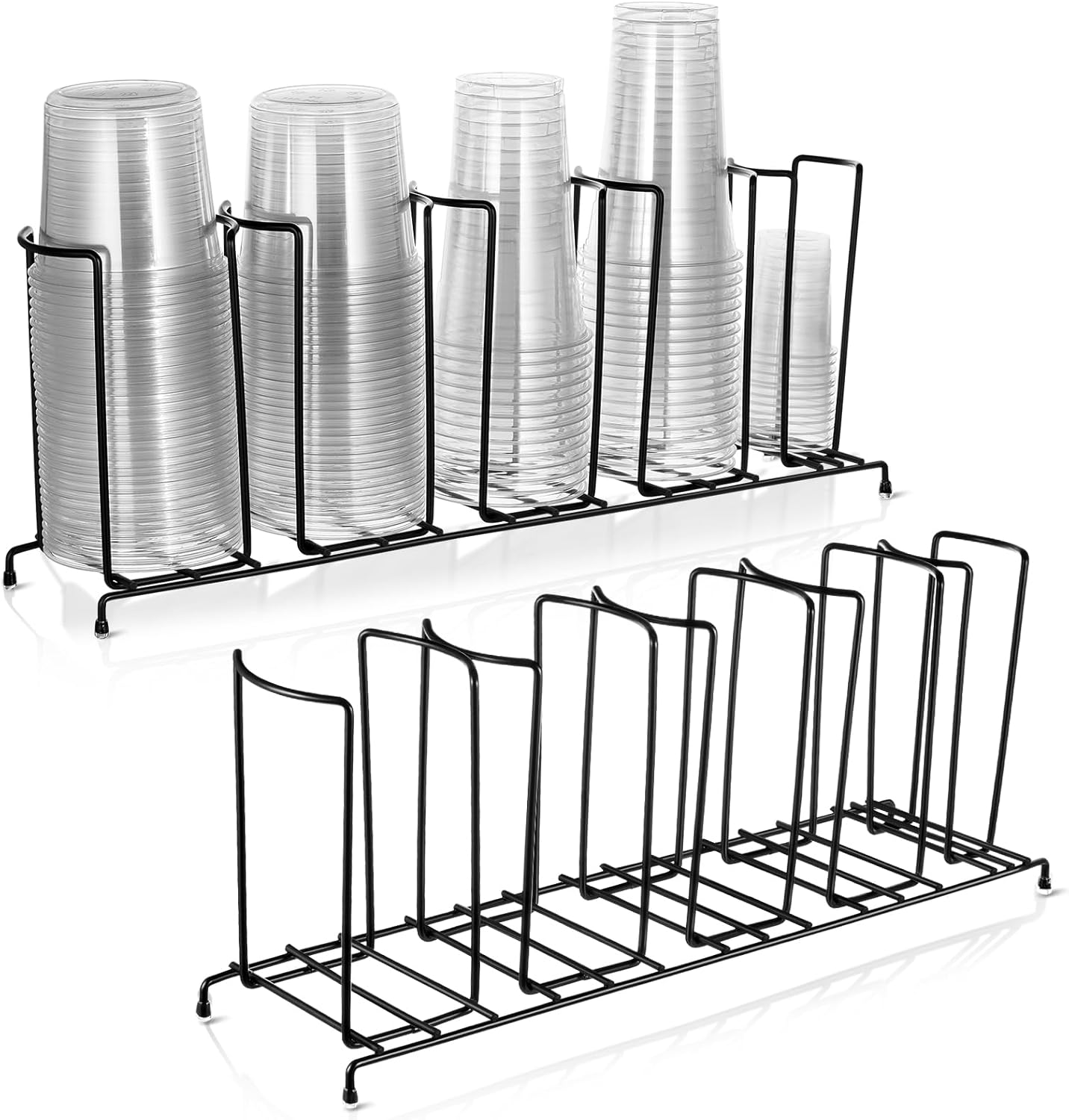 Maxdot 2 Pcs 5 Section Coffee Cup Organizers 23 x 5 x 8.5 Inch Wire Rack Coffee Cup and Lid Holder Black Iron Lid Dispenser Countertops Station Organizer for Kitchen Storage Essentials 2 5 Section,23 x 5 x 8.5 Inch